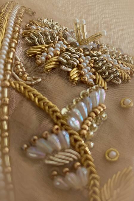 Buy_Shimai Jayachandra_Gold Banarasi Silk Tissue Floral, Zardozi Sweetheart Gwalior Embellished Blouse _Online_at_Aza_Fashions