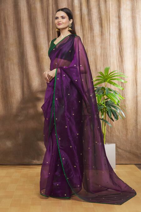 Shimai Jayachandra_Purple Silk Organza Floral Unseen Embroidered Saree _Online_at_Aza_Fashions