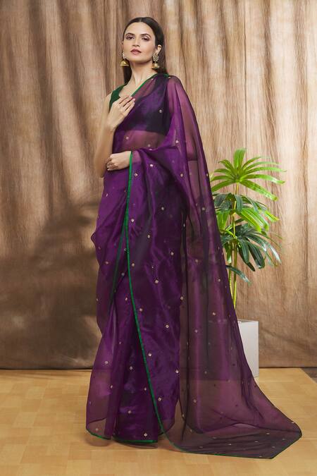 Buy_Shimai Jayachandra_Purple Silk Organza Floral Unseen Embroidered Saree _Online_at_Aza_Fashions