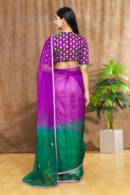 Purple with green ilkal bordered pure silk Saree. – Nivi- Weaving Traditions