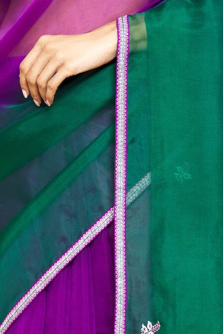 Shimai Jayachandra_Purple Silk Organza Leaf Ombre Sky Saree _at_Aza_Fashions