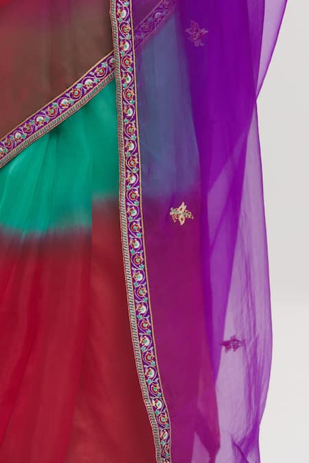 Shimai Jayachandra_Red Silk Organza Floral Colors Of Love Ombre Saree_at_Aza_Fashions