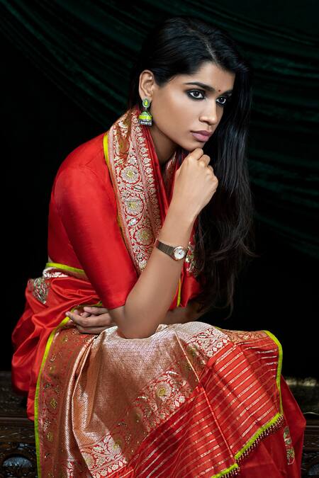 Shop Geroo Jaipur Red Chiffon Saree for Women Online 39608850