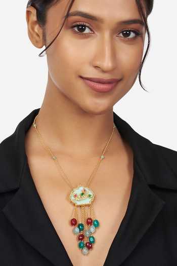 Joules by Radhika_Multi Color Agate Stones Drop Pendant Necklace_Online_at_Aza_Fashions