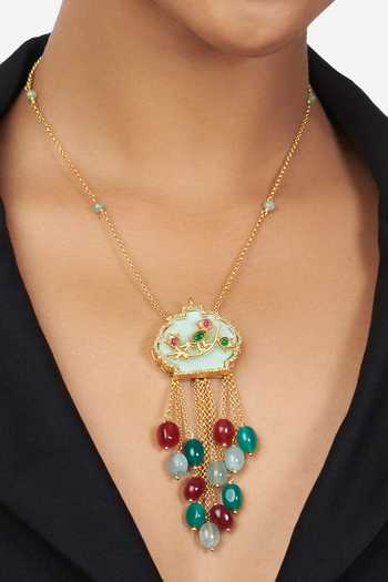 Buy_Joules by Radhika_Multi Color Agate Stones Drop Pendant Necklace_Online_at_Aza_Fashions