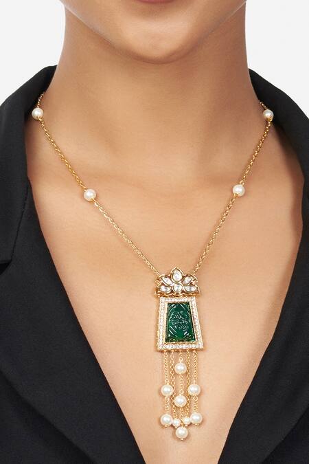 Buy Joules by Radhika Gold Plated Kundan Tassel Pendant Necklace Online at Aza Fashions Buy_Joules by Radhika_Gold Plated Kundan Tassel Pendant Necklace_Online_at_Aza_Fashions