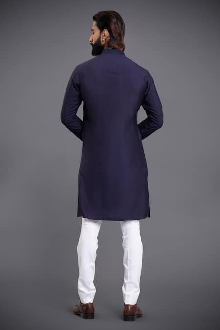 Shop Raghavendra Rathore Jodhpur Blue Silk Linear Embroidered Kurta at Aza Fashions Shop_Raghavendra Rathore Jodhpur_Blue Silk Linear Embroidered Kurta _at_Aza_Fashions