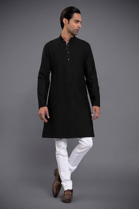 Raghavendra Rathore Jodhpur Black Silk Embroidery Paisley Kurta 