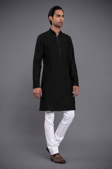 Raghavendra Rathore Jodhpur Black Silk Paisley Embroidered Kurta Online at Aza Fashions Raghavendra Rathore Jodhpur_Black Silk Paisley Embroidered Kurta_Online_at_Aza_Fashions