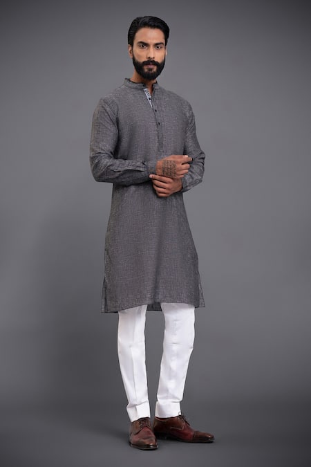 Raghavendra Rathore Jodhpur Black Cotton Textured Kurta Set 