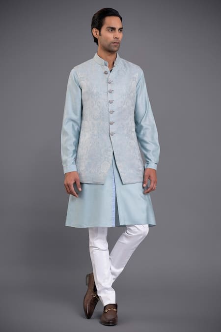 Raghavendra Rathore Jodhpur Jacquard Waistcoat & Kurta Set 