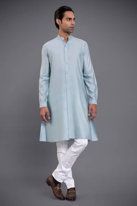 Raghavendra Rathore Jodhpur_Blue Jodhpuri Breeches - Cotton, Kurta - Silk, Waistcoat - Jacquard And Set_Online_at_Aza_Fashions