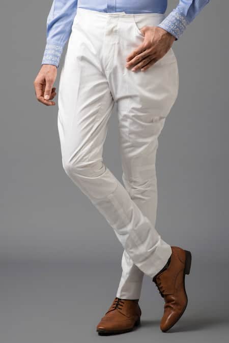 Shop_Raghavendra Rathore Jodhpur_Blue Jodhpuri Breeches - Cotton, Kurta - Silk, Waistcoat - Jacquard And Set_Online_at_Aza_Fashions