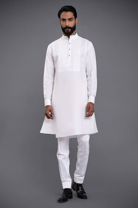 Raghavendra Rathore Jodhpur White Cotton Linen Embroidery Kurta 