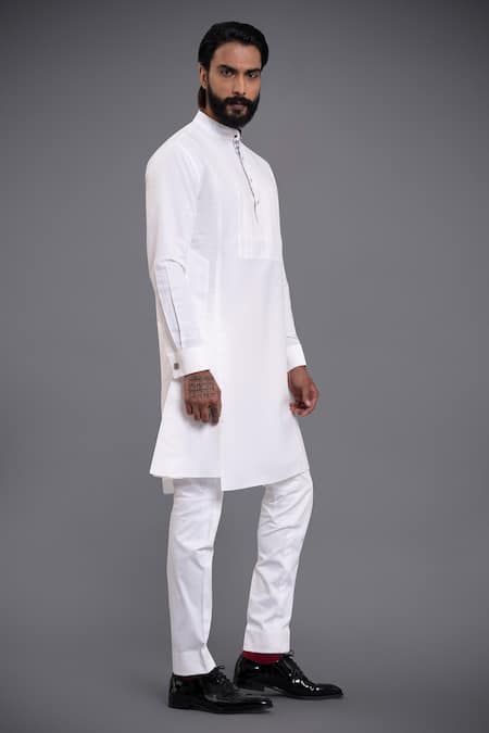 Raghavendra Rathore Jodhpur_White Cotton Linen Kurta_Online_at_Aza_Fashions