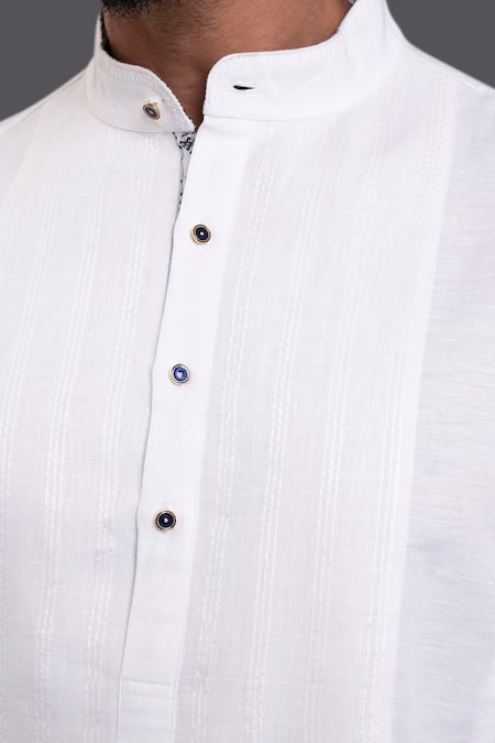 Buy_Raghavendra Rathore Jodhpur_White Cotton Linen Kurta_Online_at_Aza_Fashions