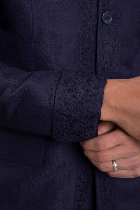 Shop_Raghavendra Rathore Jodhpur_Purple Linen Silk Bandhgala _Online_at_Aza_Fashions