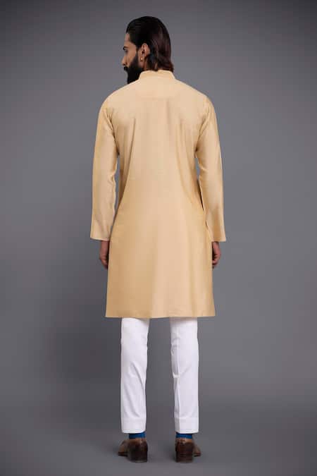 Shop Raghavendra Rathore Jodhpur Gold Achkan - Silk, Inner Kurta, Stole - Tussar Front Open With at Aza Fashions Shop_Raghavendra Rathore Jodhpur_Gold Achkan - Silk, Inner Kurta, Stole - Tussar Front Open With _at_Aza_Fashions