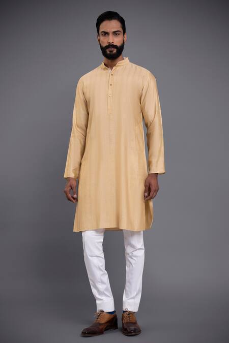 Buy Raghavendra Rathore Jodhpur Gold Silk Plain Pintuck Kurta Online at Aza Fashions Buy_Raghavendra Rathore Jodhpur_Gold Silk Plain Pintuck Kurta_Online_at_Aza_Fashions