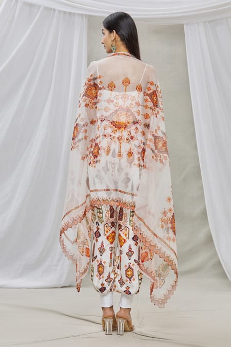 Shop Ankur J Multi Color Cape Organza Jumpsuit Cotton Silk Cut-out With Asymmetric at Aza Fashions Shop_Ankur J_Multi Color Cape Organza Jumpsuit Cotton Silk Cut-out With Asymmetric _at_Aza_Fashions