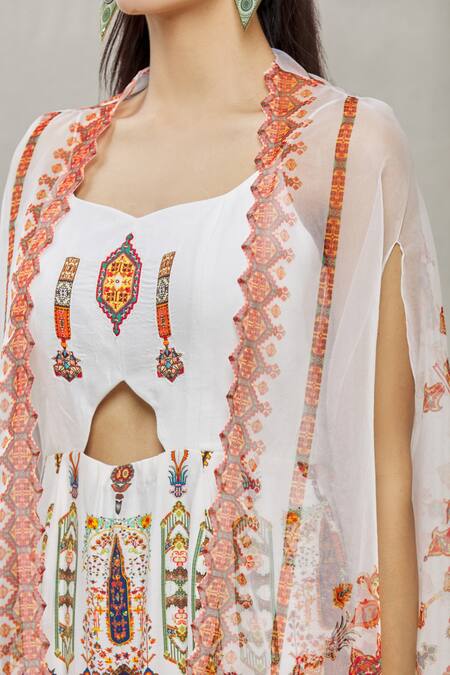 Ankur J Multi Color Cape Organza Jumpsuit Cotton Silk Cut-out With Asymmetric at Aza Fashions Ankur J_Multi Color Cape Organza Jumpsuit Cotton Silk Cut-out With Asymmetric _at_Aza_Fashions