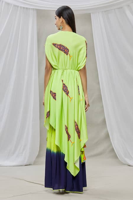 Shop Ankur J Green Cotton Silk Bead Work, Sequins Boat Neck Embroidered Cape And Gharara Set at Aza Fashions Shop_Ankur J_Green Cotton Silk Bead Work, Sequins Boat Neck Embroidered Cape And Gharara Set _at_Aza_Fashions