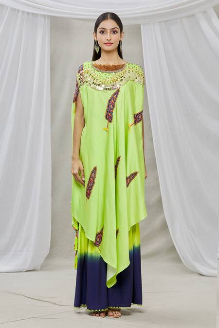Buy Ankur J Green Cotton Silk Bead Work, Sequins Boat Neck Embroidered Cape And Gharara Set Online at Aza Fashions Buy_Ankur J_Green Cotton Silk Bead Work, Sequins Boat Neck Embroidered Cape And Gharara Set _Online_at_Aza_Fashions