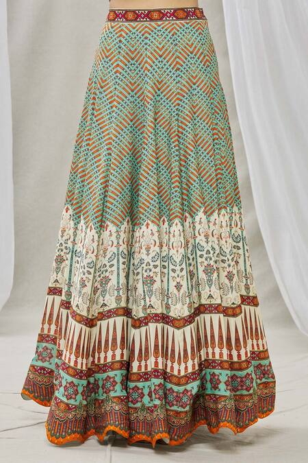 Shop Ankur J Green Lehenga Cotton Silk Cape Organza Bead Work, Mag Print With Embroidered Online at Aza Fashions Shop_Ankur J_Green Lehenga Cotton Silk Cape Organza Bead Work, Mag Print With Embroidered _Online_at_Aza_Fashions