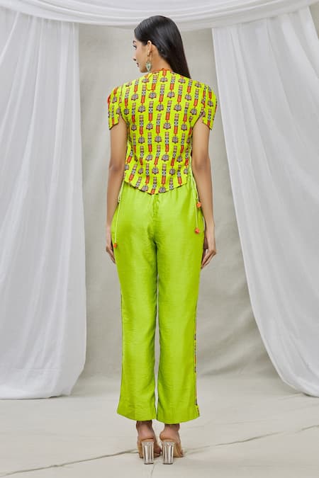 Shop Ankur J Green Cotton Silk Bead Work, Sequins Jacketround Printed Jacket And Pant Set at Aza Fashions Shop_Ankur J_Green Cotton Silk Bead Work, Sequins Jacketround Printed Jacket And Pant Set _at_Aza_Fashions