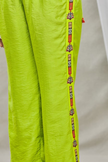 Ankur J Green Cotton Silk Bead Work, Sequins Jacketround Printed Jacket And Pant Set at Aza Fashions Ankur J_Green Cotton Silk Bead Work, Sequins Jacketround Printed Jacket And Pant Set _at_Aza_Fashions