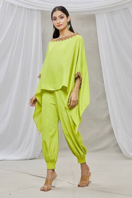 Ankur J Green Lurex Crepe Embroidery Sequins Boat Neck Kaftan And Joggers Set Online at Aza Fashions Ankur J_Green Lurex Crepe Embroidery Sequins Boat Neck Kaftan And Joggers Set _Online_at_Aza_Fashions