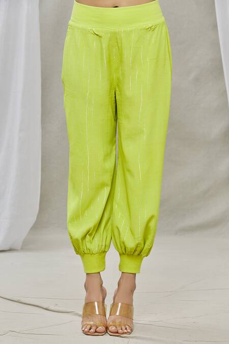 Shop Ankur J Green Lurex Crepe Embroidery Sequins Boat Neck Kaftan And Joggers Set Online at Aza Fashions Shop_Ankur J_Green Lurex Crepe Embroidery Sequins Boat Neck Kaftan And Joggers Set _Online_at_Aza_Fashions