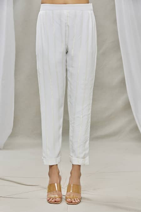 Shop Ankur J White Lurex Crepe Bead Work, Sequins One Shoulder Isdus Draped Cape And Pant Set Online at Aza Fashions Shop_Ankur J_White Lurex Crepe Bead Work, Sequins One Shoulder Isdus Draped Cape And Pant Set _Online_at_Aza_Fashions