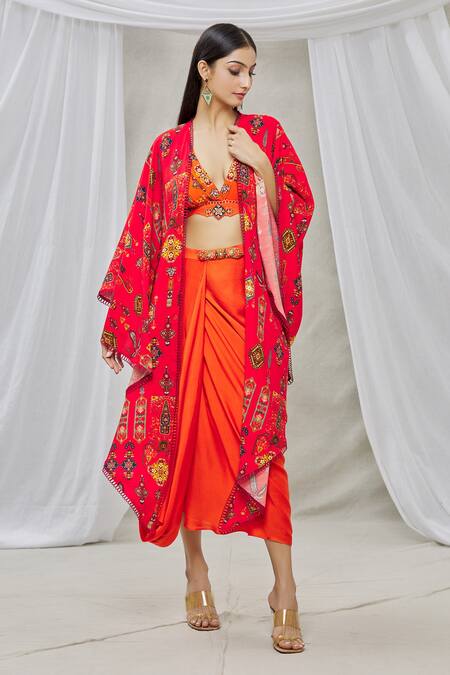 Ankur J Red Bustier And Shrugcotton Silk Skirt Modal Satin Bead Asymmetric Shrug & Set Online at Aza Fashions Ankur J_Red Bustier And Shrugcotton Silk Skirt Modal Satin Bead Asymmetric Shrug & Set _Online_at_Aza_Fashions