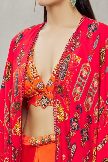 Ankur J Red Bustier And Shrugcotton Silk Skirt Modal Satin Bead Asymmetric Shrug & Set at Aza Fashions Ankur J_Red Bustier And Shrugcotton Silk Skirt Modal Satin Bead Asymmetric Shrug & Set _at_Aza_Fashions