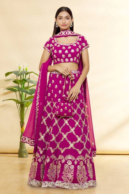 Rohini Bedi Purple Silk, Georgette Applique And Hand Work Scoop Neck Embroidered Lehenga Set Online at Aza Fashions Rohini Bedi_Purple Silk, Georgette Applique And Hand Work Scoop Neck Embroidered Lehenga Set _Online_at_Aza_Fashions