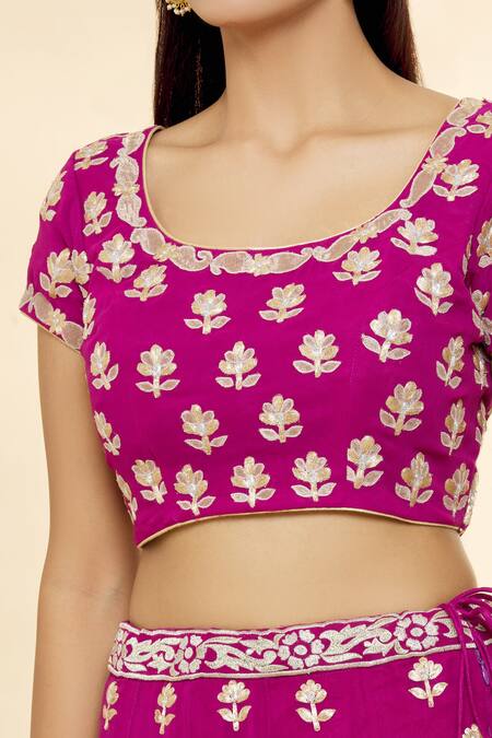 Rohini Bedi Purple Silk, Georgette Applique And Hand Work Scoop Neck Embroidered Lehenga Set at Aza Fashions Rohini Bedi_Purple Silk, Georgette Applique And Hand Work Scoop Neck Embroidered Lehenga Set _at_Aza_Fashions