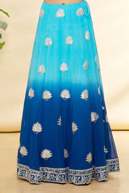 Shop Rohini Bedi Blue Silk, Georgette Applique And Hand Work V Neck Embroidered Lehenga Set Online at Aza Fashions Shop_Rohini Bedi_Blue Silk, Georgette Applique And Hand Work V Neck Embroidered Lehenga Set _Online_at_Aza_Fashions