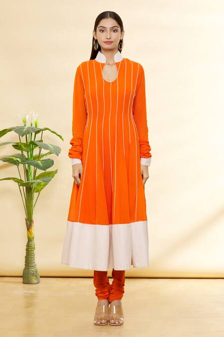 Buy Rohini Bedi Orange Georgette Applique Work Band Embroidered Anarkali Set Online at Aza Fashions Buy_Rohini Bedi_Orange Georgette Applique Work Band Embroidered Anarkali Set _Online_at_Aza_Fashions