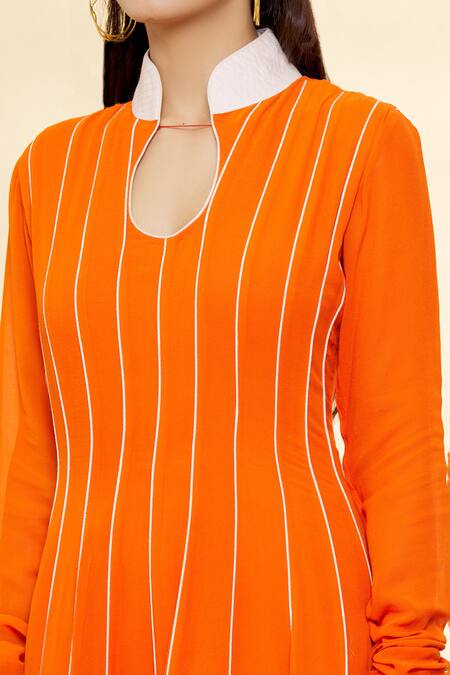 Rohini Bedi Orange Georgette Applique Work Band Embroidered Anarkali Set at Aza Fashions Rohini Bedi_Orange Georgette Applique Work Band Embroidered Anarkali Set _at_Aza_Fashions