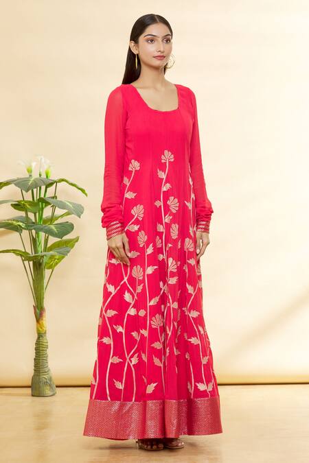 Rohini Bedi Coral Georgette Applique Work Scoop Neck Embroidered Anarkali Set Online at Aza Fashions Rohini Bedi_Coral Georgette Applique Work Scoop Neck Embroidered Anarkali Set _Online_at_Aza_Fashions