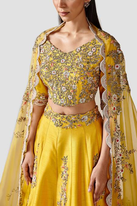 Shop Swati Narula Yellow Dupatta Organza, Lehenga And Blouse Friya Hand Embroidered Bridal Set Online at Aza Fashions Shop_Swati Narula_Yellow Dupatta Organza, Lehenga And Blouse Friya Hand Embroidered Bridal Set _Online_at_Aza_Fashions