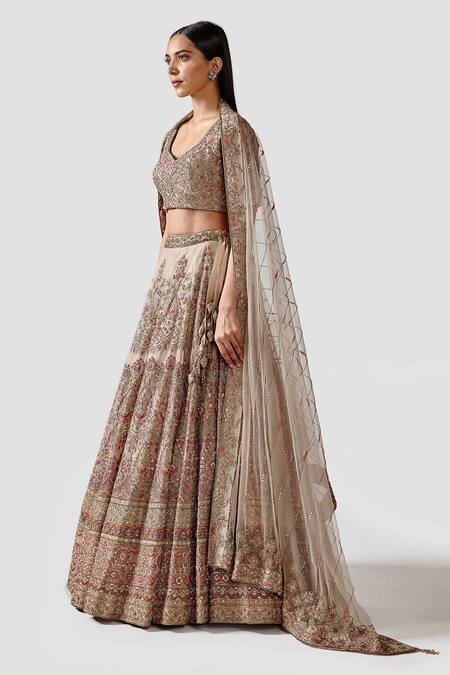 Swati Narula_Beige Dupatta Net, Lehenga And Blouse Gulzar Hand Embroidered Bridal Set _Online_at_Aza_Fashions