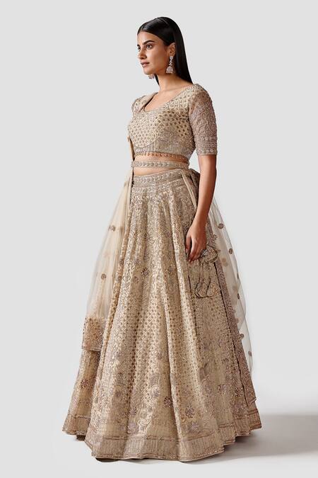 Swati Narula_Ivory Dupatta Net, Lehenga And Blouse Mehr Hand Embroidered Bridal Set _Online_at_Aza_Fashions