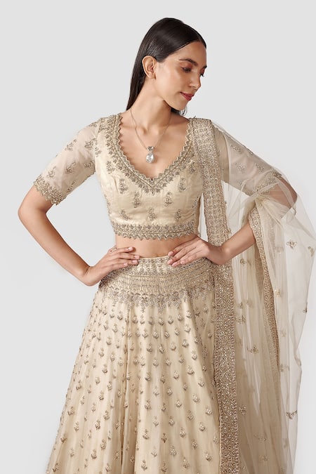 Buy Swati Narula Ivory Dupatta Net, Lehenga And Blouse Organza Dua Hand Embroidered Bridal Set Online at Aza Fashions Buy_Swati Narula_Ivory Dupatta Net, Lehenga And Blouse Organza Dua Hand Embroidered Bridal Set _Online_at_Aza_Fashions