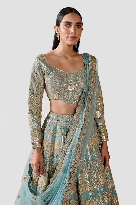 Buy Swati Narula Blue Dupatta Net, Lehenga And Blouse Organza Leather Cora Bridal Set Online at Aza Fashions Buy_Swati Narula_Blue Dupatta Net, Lehenga And Blouse Organza Leather Cora Bridal Set _Online_at_Aza_Fashions