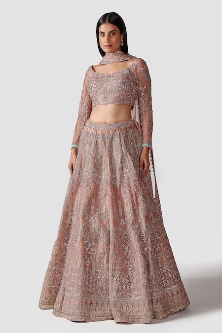 Swati Narula Pink Dupatta Net, Lehenga And Blouse Afreen Hand Embroidered Bridal Set