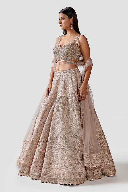 Swati Narula Beige Organza Birds, Elephant And Mahnaz Hand Embroidered Bridal Lehenga Set Online at Aza Fashions Swati Narula_Beige Organza Birds, Elephant And Mahnaz Hand Embroidered Bridal Lehenga Set _Online_at_Aza_Fashions