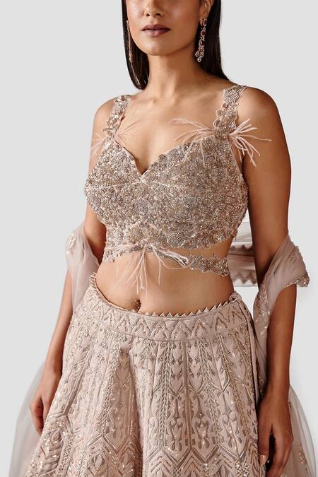 Shop Swati Narula Beige Organza Birds, Elephant And Mahnaz Hand Embroidered Bridal Lehenga Set Online at Aza Fashions Shop_Swati Narula_Beige Organza Birds, Elephant And Mahnaz Hand Embroidered Bridal Lehenga Set _Online_at_Aza_Fashions