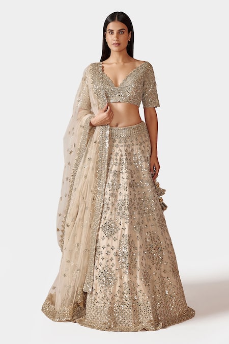 Swati Narula Gold Lehenga And Blouse Tissue Hand Embroidered Dina Bridal Set  